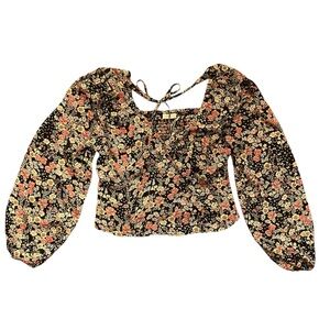 Lush Floral Romantic Peasant Crop Top - Medium